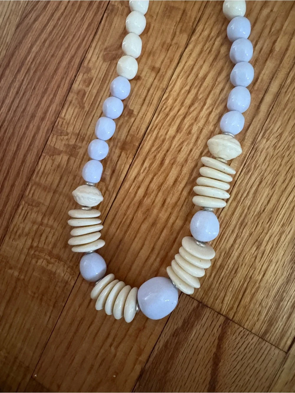 Vintage Pastel Beaded Statement Necklaces in Cream and Light Lavender